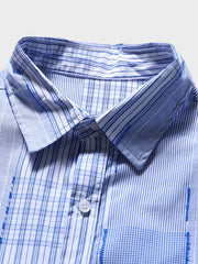 パッチワーク チェック柄長袖シャツ