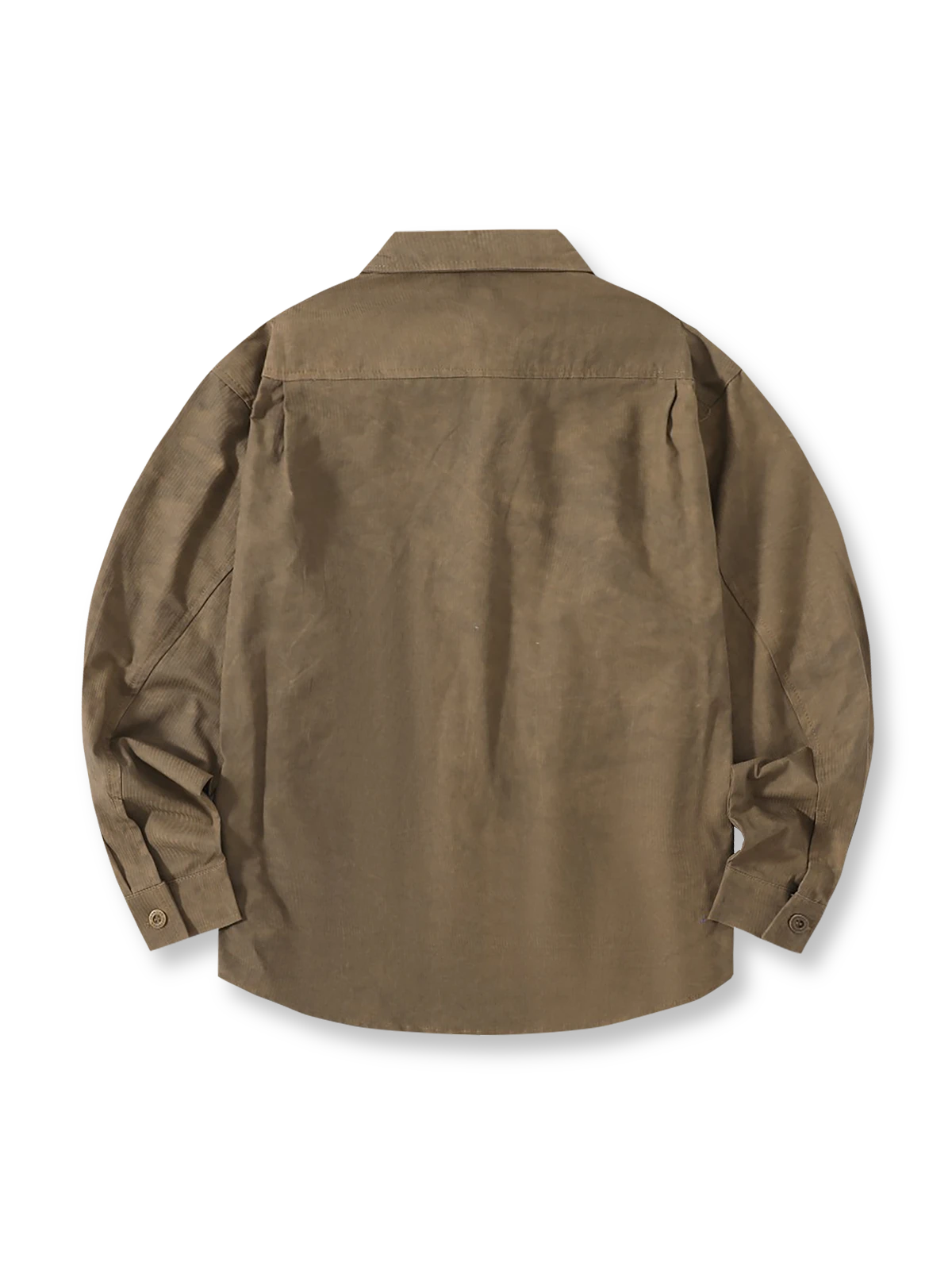 製品画像
「スプレー加工 長袖シャツの正面全体図。20世紀中期のワークウェアやミリタリースタイルから着想を得たデザインで、クラシックなスプレー加工と高密度コットンツイル素材が特徴。ヴィンテージ感と耐久性を兼ね備えたスタイリッシュな一着。」

詳細画像
「スプレー加工 長袖シャツの手作業によるスプレー加工模様とライトなバイオウォッシュ加工のクローズアップ。長年着込んだようなヴィンテージライクな質感を演出する、奥行きのあるテクスチャーと自然な風合いが特徴。」