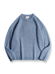 クルーネックブルーウールニット