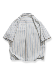 ストライプパターン ドローストリング裾 半袖シャツ