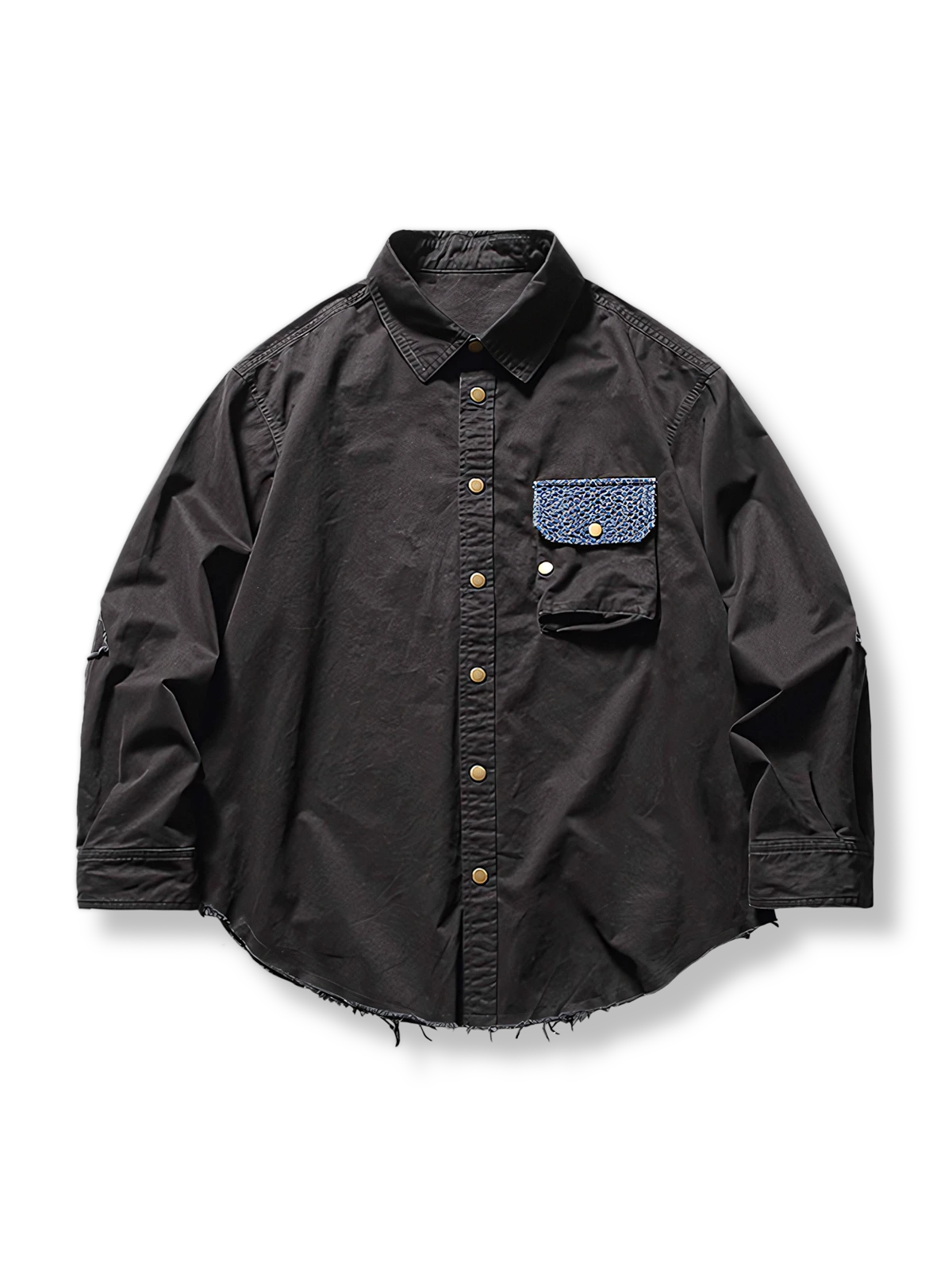 裾処理 カラーブロックポケットシャツ