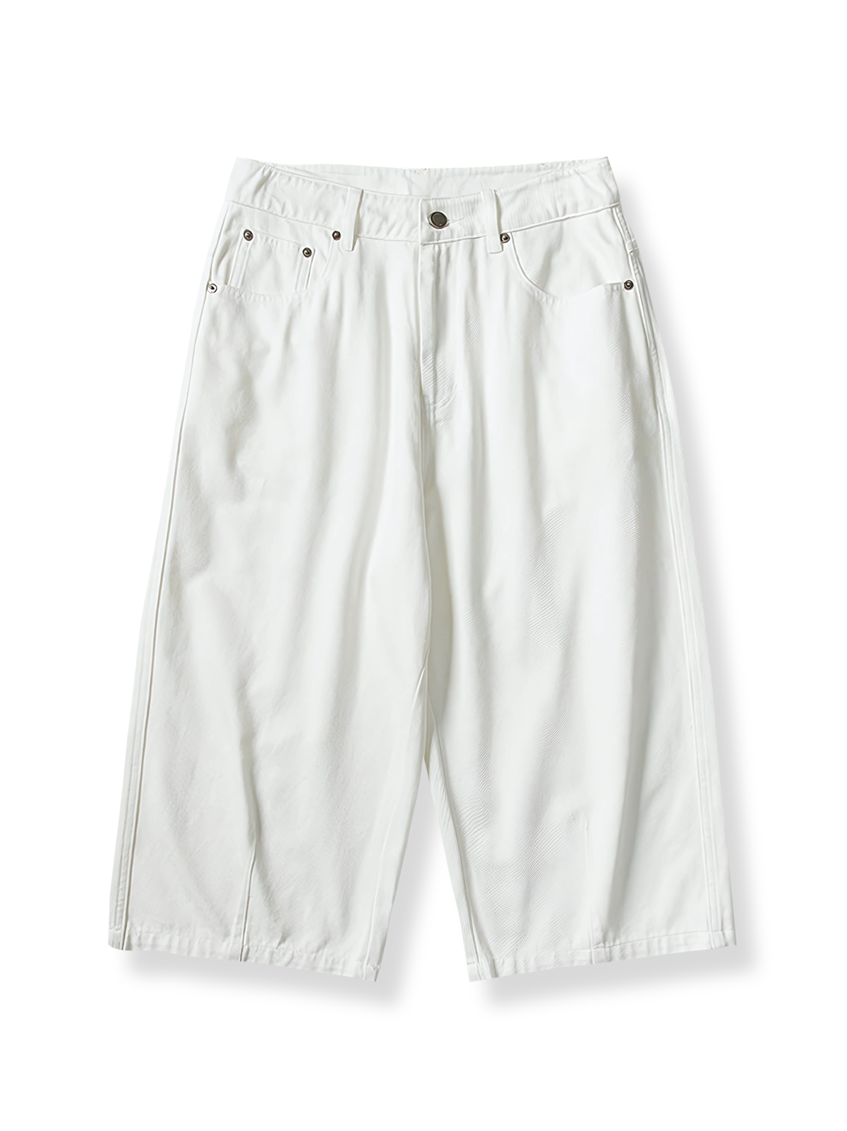 製品画像: 白い七分丈ストレートパンツの正面図
