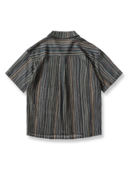 縦ストライプオープンワーク半袖シャツ