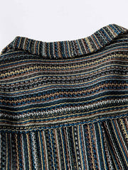 縦ストライプオープンワーク半袖シャツ