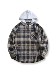 フード付き ニットチェック柄ジャケット