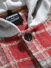 フード付き ニットチェック柄ジャケット