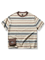 立体ポケット付きストライプ 半袖Tシャツ