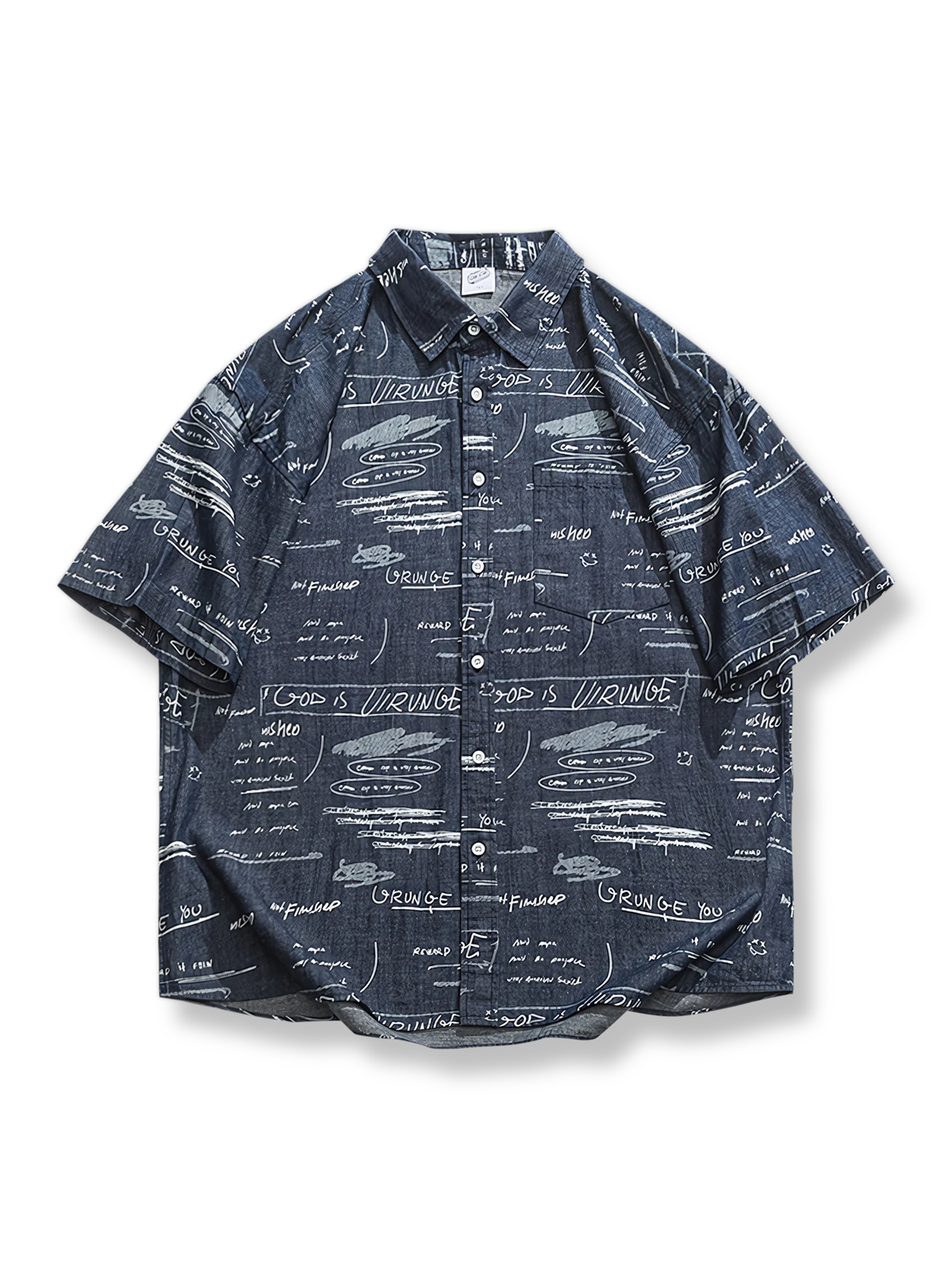 アルファベットプリント デニム半袖シャツ