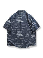アルファベットプリント デニム半袖シャツ
