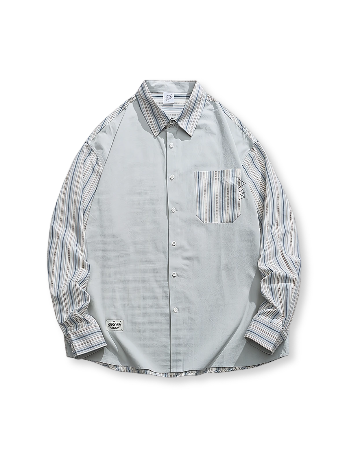 ストライプ柄袖 パッチワーク長袖シャツ