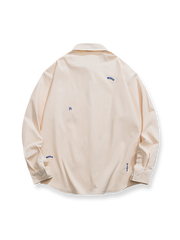 2色展開 刺繍入り 折り襟シャツ