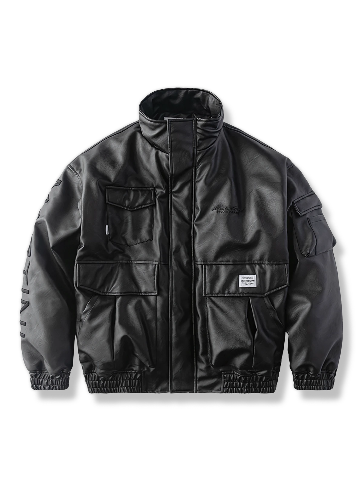 刺繍入り スタンドカラレザージャケットー