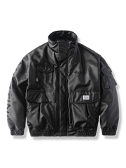 刺繍入り スタンドカラレザージャケットー