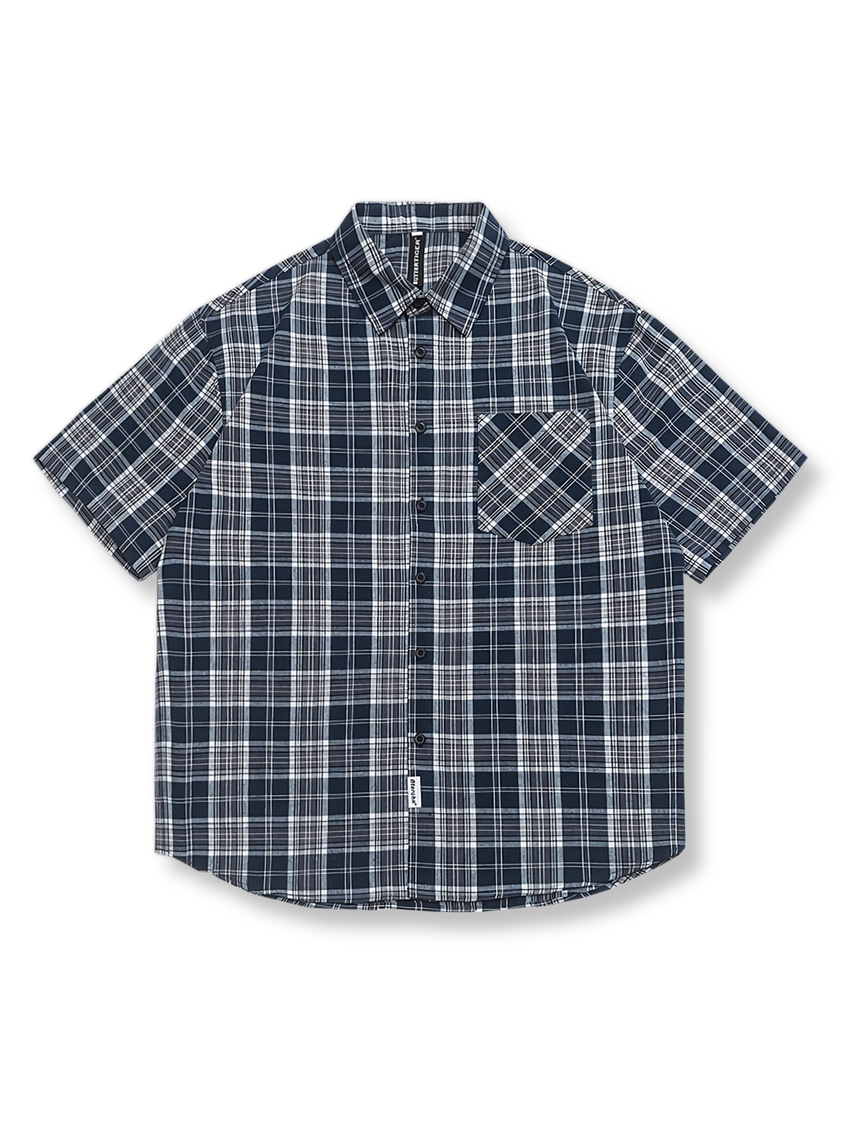 ブルー＆ホワイトチェック半袖シャツ