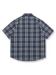 ブルー＆ホワイトチェック半袖シャツ