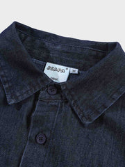 デニム＆チェック柄 パッチワーク 長袖シャツ