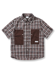 コントラスト ポケットチェック柄 シャツ