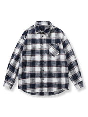 微起毛加工 チェック柄スリーブ長袖シャツ