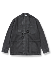 ウォッシュデニム　ポケット付きはんてん