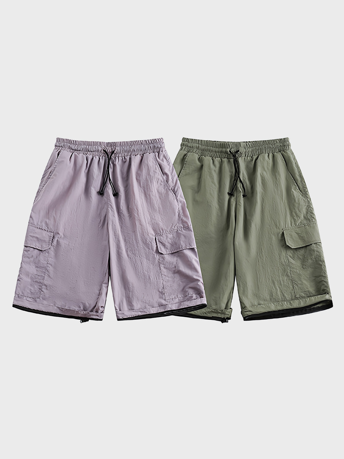 マルチファンクショナルデタッチャブルカーゴパンツ。取り外し可能なデザインと多数の実用的なポケットが特徴で、都市生活やアウトドアに適しています。