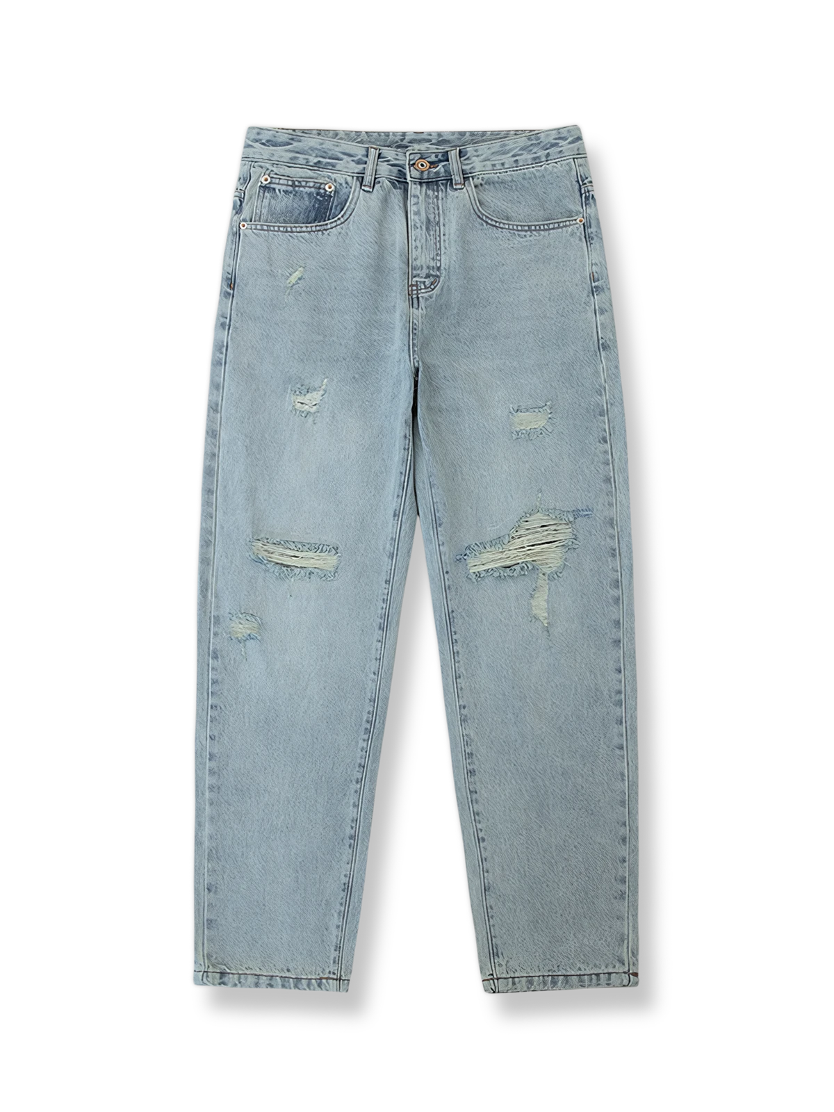 穴あきダメージ ストレートデニムパンツ