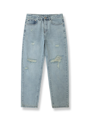 穴あきダメージ ストレートデニムパンツ