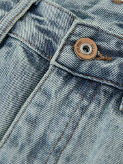 穴あきダメージ ストレートデニムパンツ