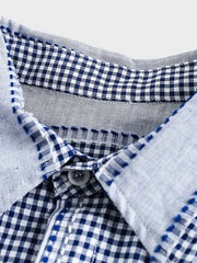 チェック柄パッチワーク長袖シャツ