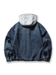 フード脱着可能な大容量ポケット付きデニムジャケットのフロントビュー