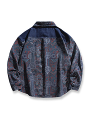  デニムパッチポケット付きプリントシャツのフロントビュー