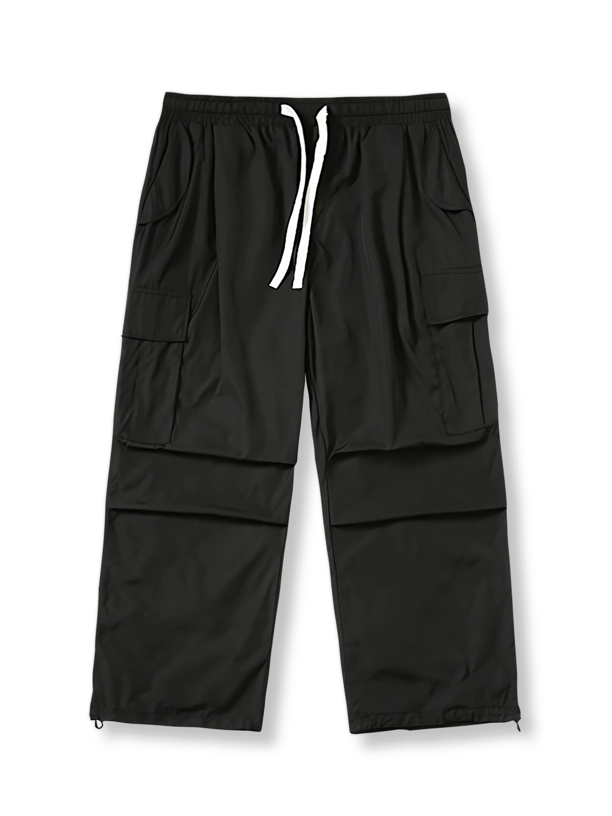 ヴィンテージスタイルの機能性パラシュートパンツのフロントビュー