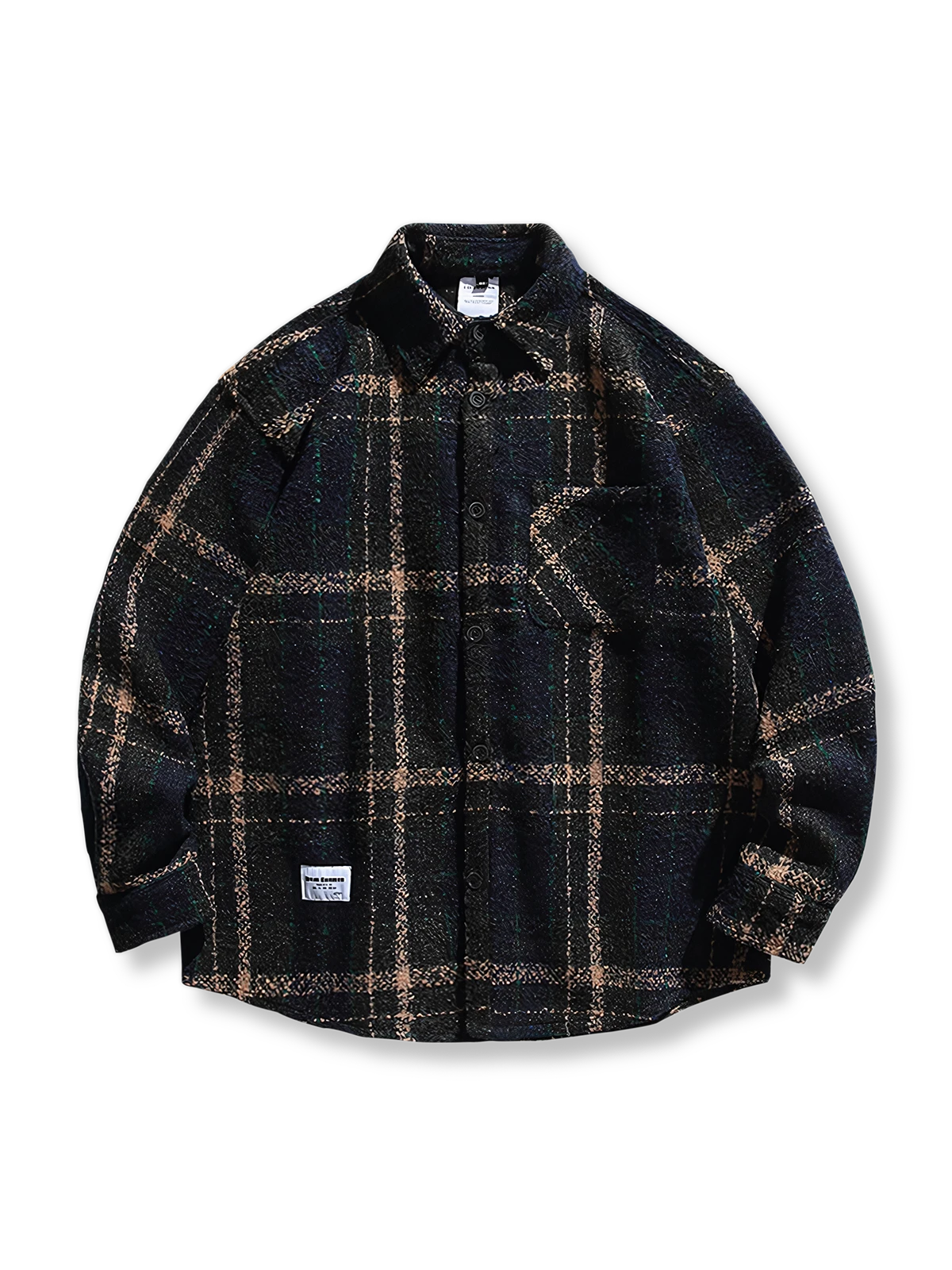 2色 パッチワーク チェック 長袖シャツ