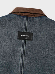 レザーカラー付きカラーブロックデニムジャケット