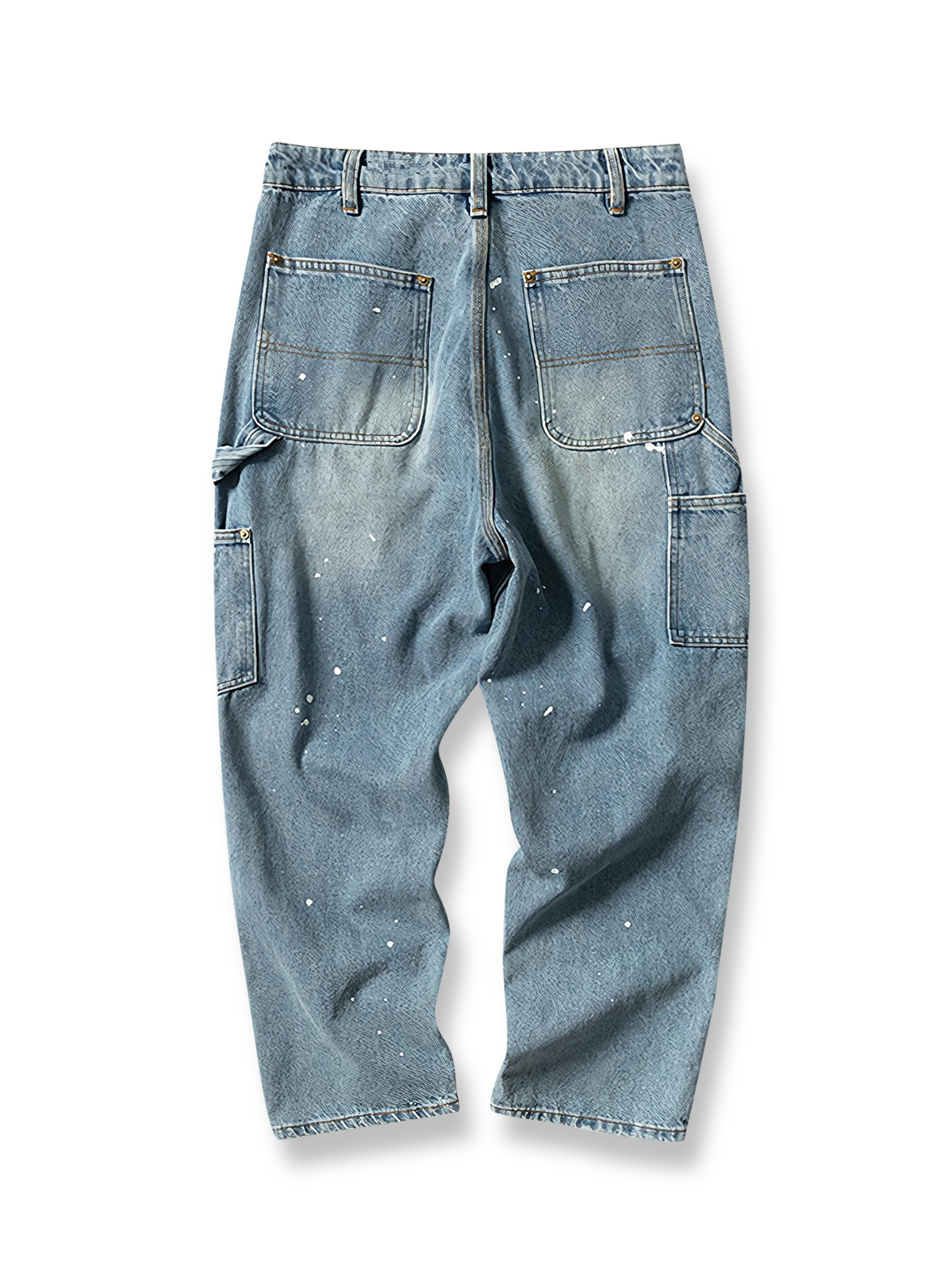 ヴィンテージ風スプラッシュペイントストレートデニムパンツの全体展示