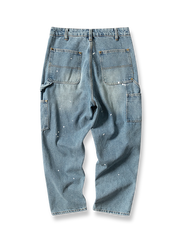 ヴィンテージ風スプラッシュペイントストレートデニムパンツの全体展示