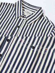 ストライプ キャンバスコットン シャツ