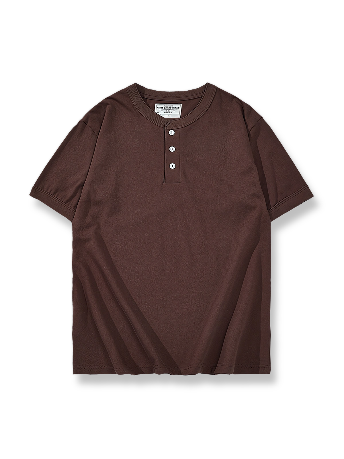 製品画像: 基本的なヘビーウェイトヘンリーネック半袖Tシャツ正面展示