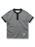 ネイビー ヘンリーネック ストライプTシャツ