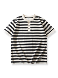 ネイビー ヘンリーネック ストライプTシャツ