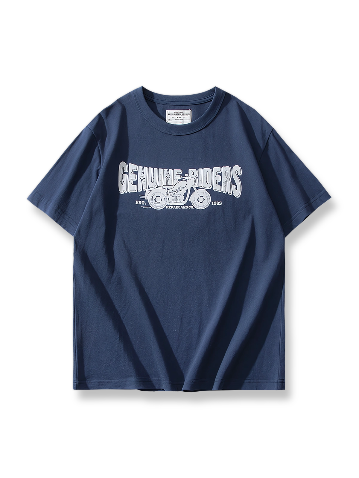  レトロバイカーアルファベットプリントTシャツ正面展示