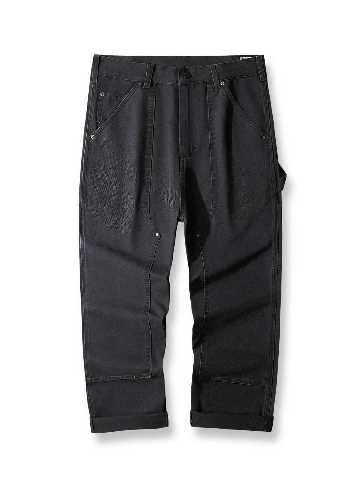 製品画像: 4色展開のWabashストライプロガーパンツ。クラシックなWabashストライプデザインと高耐久性の12oz帆布素材を使用し、アウトドアや作業シーンに最適な実用的でスタイリッシュなアイテム。

詳細画像: Wabashストライプの独特なドット柄と、膝部分の強化布ディテール。耐摩耗性に優れ、長時間の使用にも耐えるデザイン。