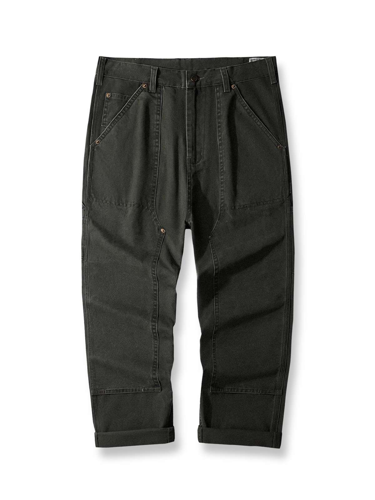 製品画像: 4色展開のWabashストライプロガーパンツ。クラシックなWabashストライプデザインと高耐久性の12oz帆布素材を使用し、アウトドアや作業シーンに最適な実用的でスタイリッシュなアイテム。

詳細画像: Wabashストライプの独特なドット柄と、膝部分の強化布ディテール。耐摩耗性に優れ、長時間の使用にも耐えるデザイン。