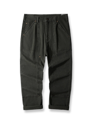 製品画像: 4色展開のWabashストライプロガーパンツ。クラシックなWabashストライプデザインと高耐久性の12oz帆布素材を使用し、アウトドアや作業シーンに最適な実用的でスタイリッシュなアイテム。

詳細画像: Wabashストライプの独特なドット柄と、膝部分の強化布ディテール。耐摩耗性に優れ、長時間の使用にも耐えるデザイン。