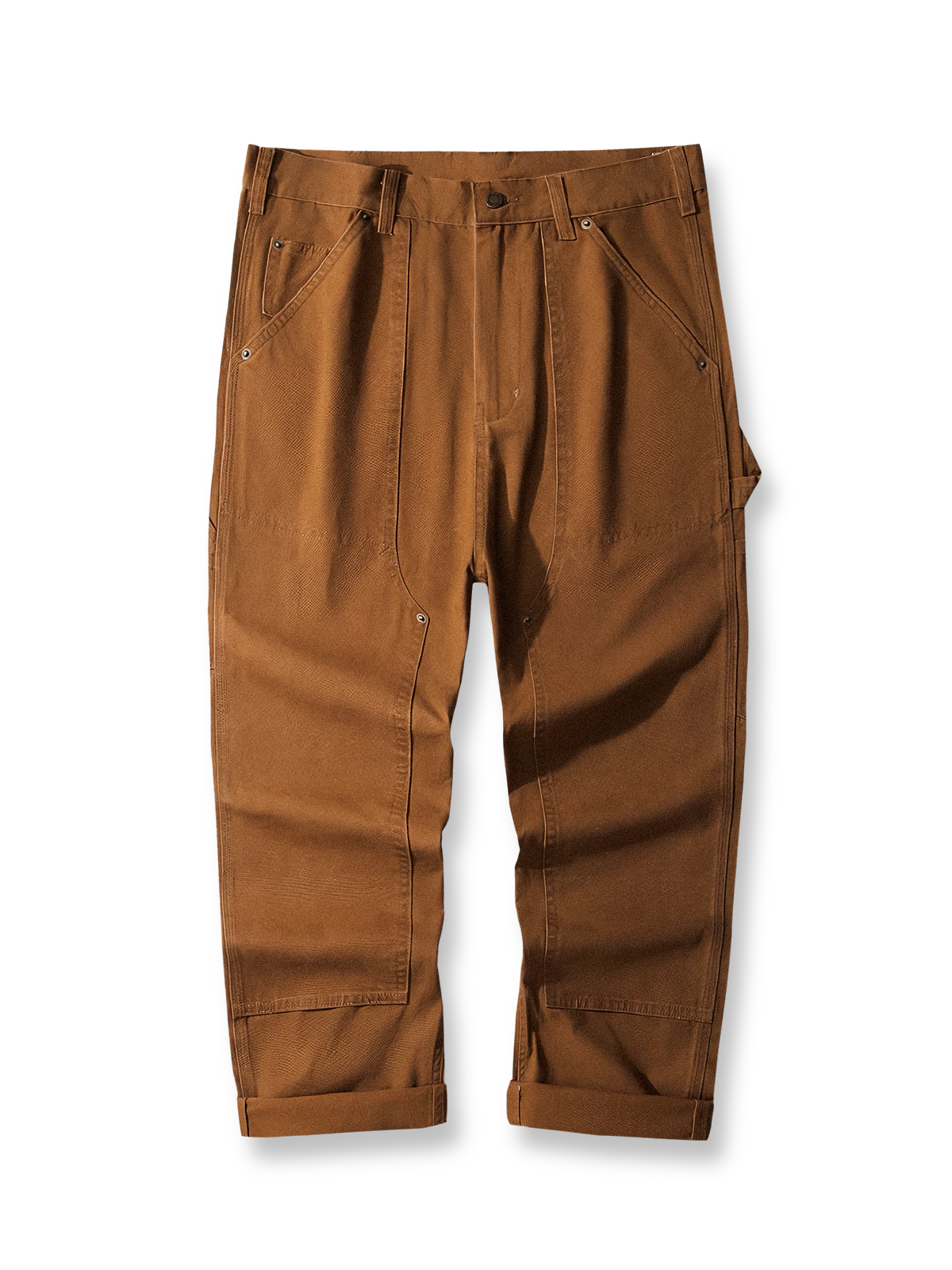 製品画像: 4色展開のWabashストライプロガーパンツ。クラシックなWabashストライプデザインと高耐久性の12oz帆布素材を使用し、アウトドアや作業シーンに最適な実用的でスタイリッシュなアイテム。

詳細画像: Wabashストライプの独特なドット柄と、膝部分の強化布ディテール。耐摩耗性に優れ、長時間の使用にも耐えるデザイン。