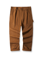 製品画像: 4色展開のWabashストライプロガーパンツ。クラシックなWabashストライプデザインと高耐久性の12oz帆布素材を使用し、アウトドアや作業シーンに最適な実用的でスタイリッシュなアイテム。

詳細画像: Wabashストライプの独特なドット柄と、膝部分の強化布ディテール。耐摩耗性に優れ、長時間の使用にも耐えるデザイン。