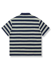 グレー&ブルー ストライプ ヘビーウェイトポロシャツ