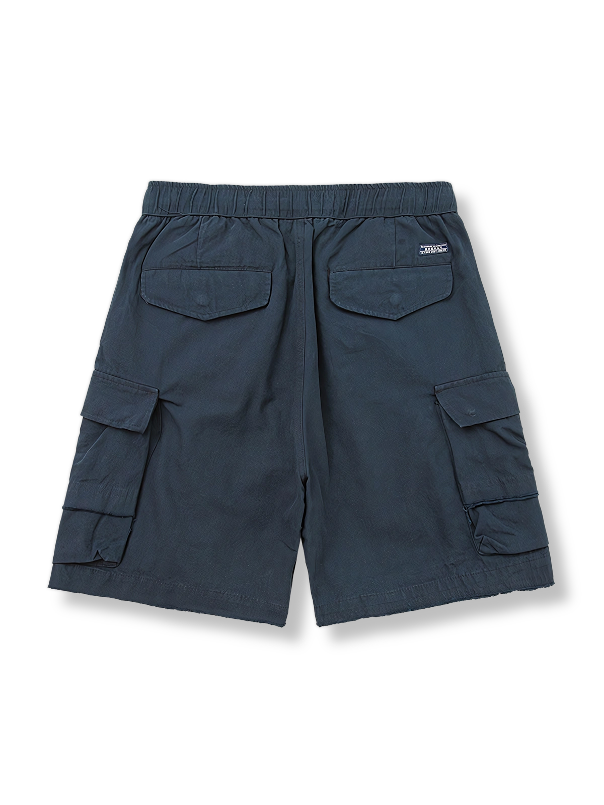 ビッグポケットリラックスフィットワークショートパンツの展示、ベージュとディープブルー