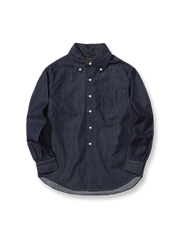 リジッドデニムウォッシュ加工長袖シャツ正面図