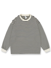 デロン素材で作られたボーダークルーネック長袖インナーシャツの平置き画像