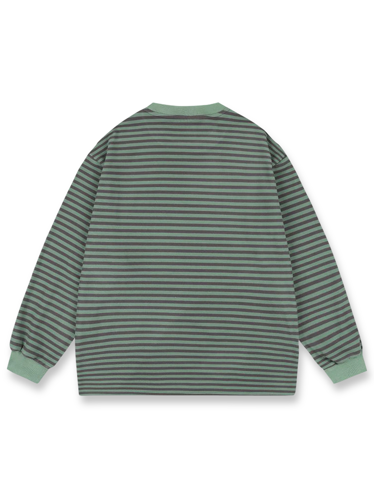 デロン素材で作られたボーダークルーネック長袖インナーシャツの平置き画像